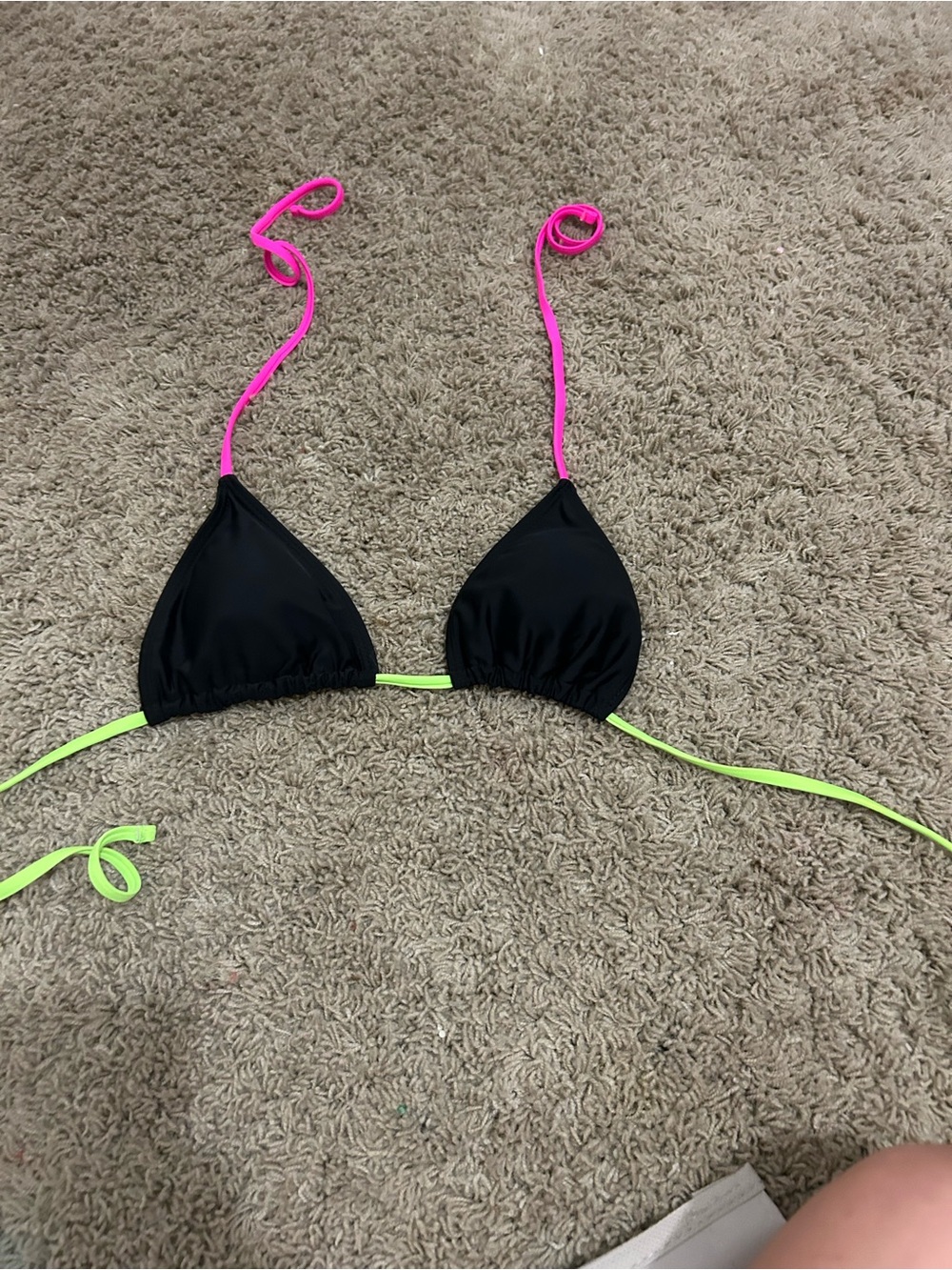 SHEIN Black Triangle Bikini Top with Neon Pink & Neon Green Straps